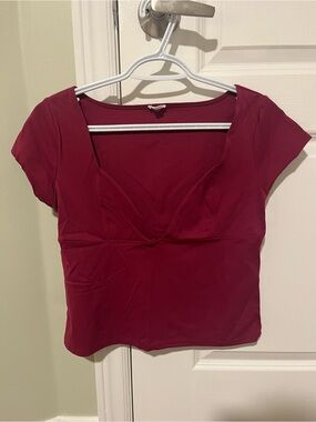 Garage Short Sleeve Seamed Plunge T-shirt Dark Pink